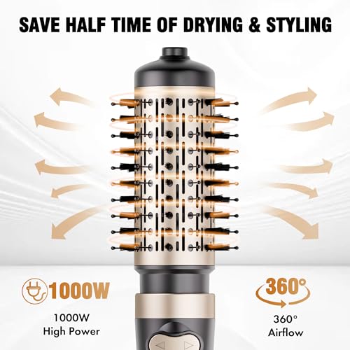 DAILYLIFE Rotating Hair Dryer Brush, Hot Air Brush, Spinning Blow Dryer Brush with 2 Brushes (1.5" & 2"), Ionic Generator