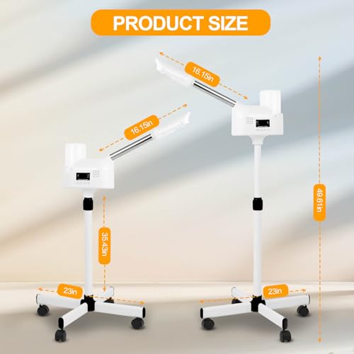 Professional Facial Steamer, Facial Steamer with Hot Mist and Timer Function, Adjustable Height Face Steamer on Wheels with 360° Rotatable Nozzle for Deep Hydration and Cleaning