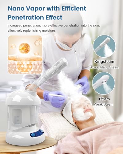 Tabletop Facial Steamer - Kingsteam Nano Ionic Face Steamer with 360° Rotating Arm, Moisturize, Remove Blackheads, Portable Facial Steamer for Home Facial Spa or Beauty Salon, White