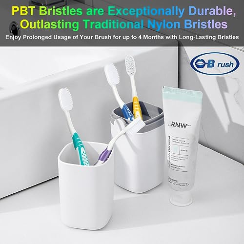 B Rush B Extra Soft Toothbrushes for Adults - Flossing Toothbrush for Sensitive Teeth and Receding Gums, Tapered Bristles Ultra Clean Plaque Remover Travel Toothbrush Individually Wrapped Pack of 4