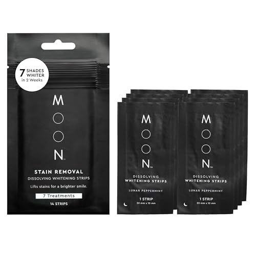 MOON Dissolving Teeth Whitening Strips, 14 No Rinse White Strips, Peppermint, Hydrogen Peroxide & Essential Oils, Whiten Sensitive Teeth up to 7 Shades in 2 Weeks, Travel Essentials, Vegan Oral Care