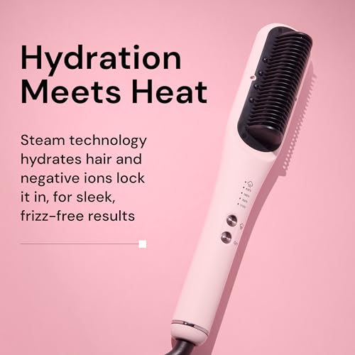 L'ANGE HAIR SteamSmooth Steam Smoothing Comb | Coconut Oil–Infused Steam Brush for Sleek, Shiny Results | Negative Ion Frizz Control | Hydrates & Straightens Hair | (Blush)