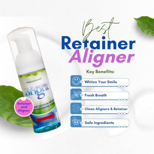 Aligner & Retainer Cleaner Foam Bright, Teeth Whitening Foam, Great for Invisalign, Candid, Byte, Night Guard, Mouth Guard, Dentures, Whitener, Toothpaste & Braces Cleaner, Peroxide Free