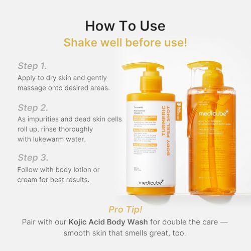 medicube Body Peel Shot with Turmeric | Gentle Body Exfoliating Serum with BHA, LHA & PHA for Dead Skin Cells, Uneven Looking Skin & Excess Sebum | 9.46 fl.oz