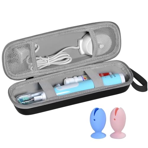 Travel Case for Oral-B/Oral-B Pro/Phlips Sonicare Electric Toothbrush with 2pcs Toothbrush Heads Cover Cap, Portable Hard Protective Storage Bag with Accessories Storage (Black)