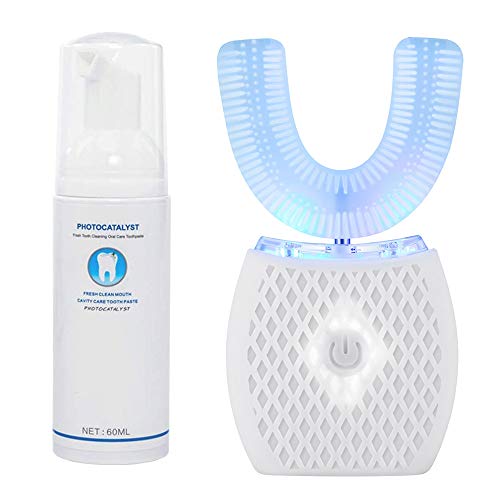 Automatic Toothbrush for Adults - Ultrasonic Electric Toothbrush with Soft Bristles U-Shape Waterproof Design 30s Timer Toothbrush, Wireless Charging Dual-Use for Travel & Home (White)