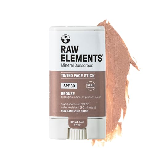 Raw Element Ultra-Moisturizing Face Tint Sunscreen, SPF 30+, Non Toxic Mineral Face Cream, Non Nano Zinc Oxide, Reef Friendly, Safe for All Ages, 0.5 oz, Bronze, Stick Pack of 1