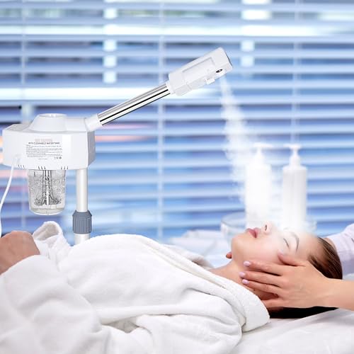 Professional Facial Steamer for Face Professional Deep Cleansing with Hot Mist Function Stand on Wheel, High Frequency for Home Spa Salon Beauty Skin Care, White