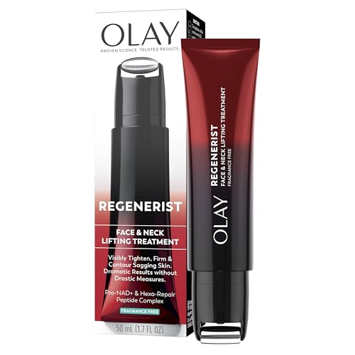 Olay Regenerist Neck and Face Roller, Neck Cream for Tightening and Firming, Anti-Aging Moisturizer for Women, Anti-Wrinkle Serum, Face Lift Cream, Cooling, Fragrance-Free, Hexa-Repair & NAD+, 1.7oz