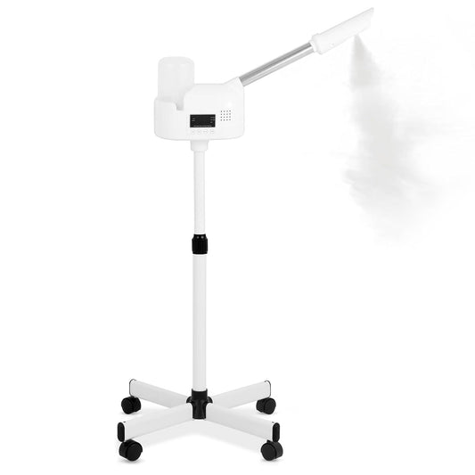 Professional Facial Steamer, Facial Steamer with Hot Mist and Timer Function, Adjustable Height Face Steamer on Wheels with 360° Rotatable Nozzle for Deep Hydration and Cleaning