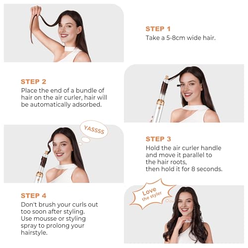 6 in ONE Blow Dryer Brush, Curling Wand Hair Styling Tools Set, Ionic Hot Air Hair Dryer, Massage Oval Hair Dryer, Left&Right Hair Curlers 100-120V (White)