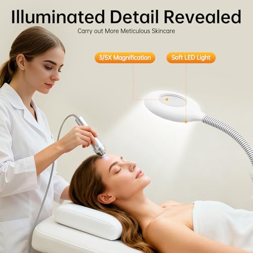 2-in-1 Facial Steamer with 5X Magnifying Lamp, Adjustable Mist, Deep Cleaning for Personal Skin Care, Face Steamer for Esthetician, Professional Facial Humidifier for Home Beauty Salon, White