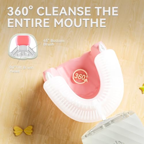 Ultrasonic Automatic Electric Toothbrush for Adults- U Shaped self Brushing Toothbrush, 360° Mouth Cleaning, 5 Modes for Whitening, IPX7 Waterproof Rechargeable (Light Gray)