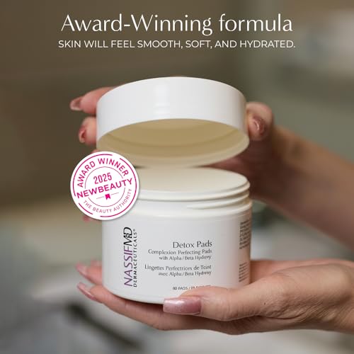 NassifMD Exfoliating Detox Pads | Surgeon-Created AHA/BHA Facial Pads for Deep Cleansing, Smoother Texture & Glowing Skin | Reduces Pores, Firms, Brightens