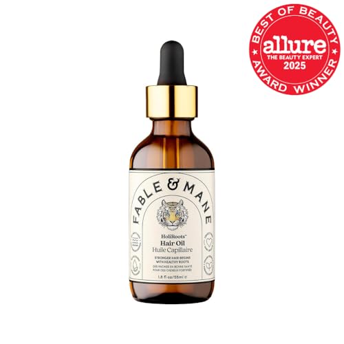 Fable and Mane Hair Oil - HoliRoots Strengthening Serum for Damaged, Frizzy Hair with Ashwagandha, Castor Oil & Scalp Treatment - 1.8FL oz | for Damaged, Frizzy Hair, with Ashwagandha, Scalp Treatment