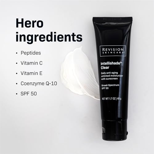 Revision Skincare Intellishade® Clear SPF 50, Anti-Aging Sunscreen for Face, Oil-Free Daily Moisturizer with SPF, Peptides & Vitamin C, Invisible Hydrating Broad-Spectrum Sunscreen, 1.7 oz