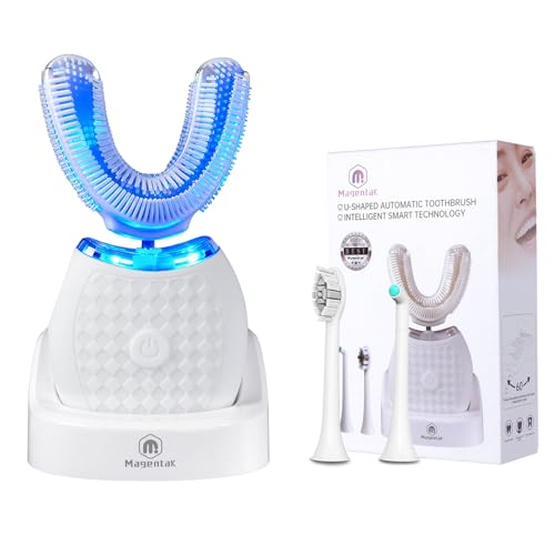 Electric Toothbrush for Adults, U Shaped Automatic Toothbrush for 360-degree Cleaning, 3 Modes for Whitening, Wireless Charging Kit for Travel or Home(White)