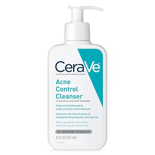 CeraVe Acne Treatment Face Wash, Salicylic Acid Cleanser with Purifying Clay, Niacinamide, and Ceramides, Pore Control and Blackhead Remover, 8 Ounce