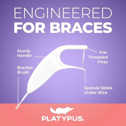 Platypus Orthodontic Flossers for Braces, 30 Count (Pack of 1), Ortho Picks for Adults & Kids, Fits Under Arch Wire, Non-Damaging, Encourage Flossing Habits