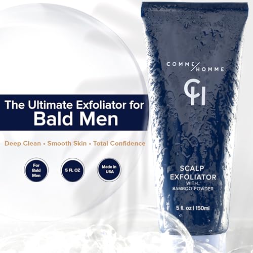Comme Homme Scalp Exfoliator for Bald Men – Detoxifying Pre-Shave Scrub with Bamboo, Glycolic Acid, Aloe & Caffeine – Removes Dead Skin – Anti-Aging – 5 fl oz / 150 ml