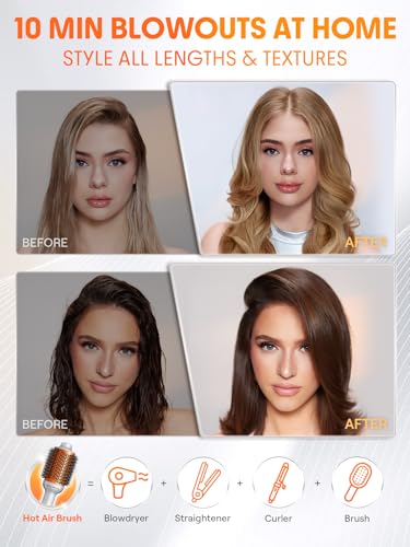 SHEGLAM 4-in-1 Hot Air Brush - Hair Dryer & Styler with 33000 RPM Motor, GLOSS PRO Coating for Shine, 3 Heat Settings, Tangle-Free Ionic Bristles for Frizz-Free Blowouts (US Plug)