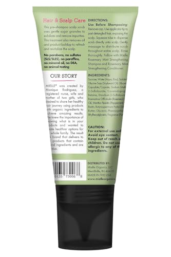 Mielle Organics Rosemary & Mint Sugar Exfoliating Scalp Scrub - Gentle Pre-Shampoo Dry Scalp Treatment for Oil & Product Buildup - Biotin Infused Non-Drying, Moisturizing Formula (6 Fl Oz)