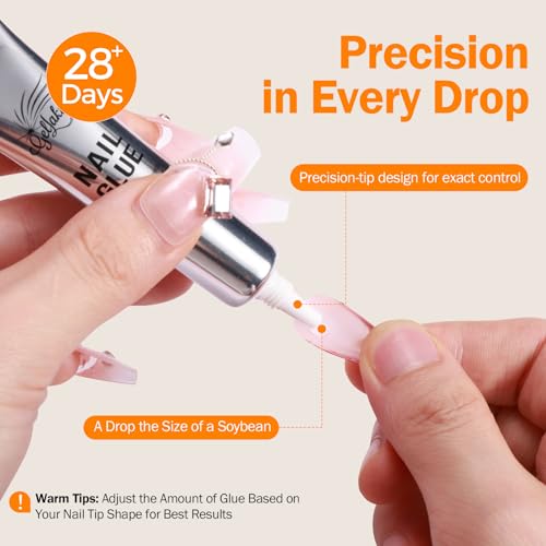 10g Nail Glue for Press On Nails - Super Strong, Quick Drying, Long Lasting Adhesive for Fake Acrylic Nails & Tips, No UV Light Needed, Includes Nail Glue Remover for Press On Tips