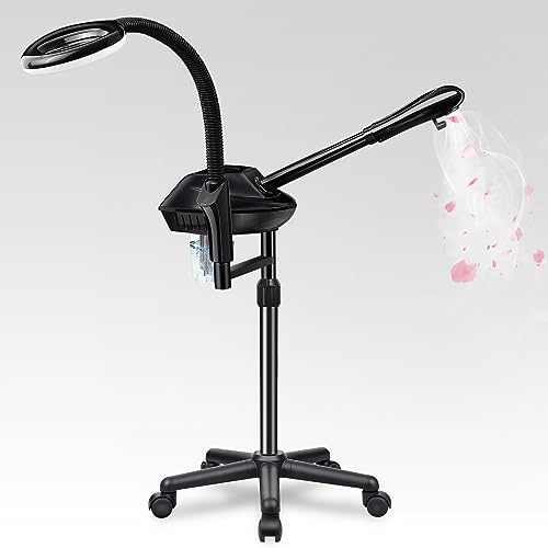 Facial Steamer for Ozone Humidifier Atomizer Attach 5× Magnifier and Light, Professional Face Steamer Clean Skin Firming Pores and Moisturizing Suitable for a Beauty, Spa, at Home