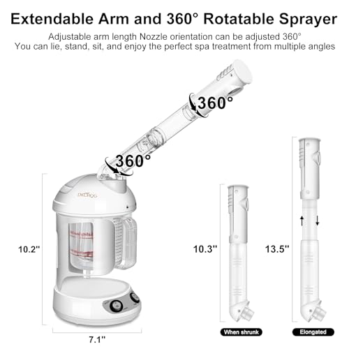 Nano Ionic Facial Steamer with Removable Water Cup, Face Steamer 360° Rotatable Sprayer Warm Mist Face Humidifier for Home and Beauty Salon, Facial Deep Cleaning (White)