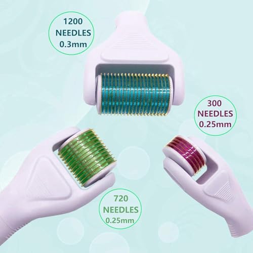 Derma Roller for Face and Body - Angel Kiss 4 in 1 Titanium Microneedling Roller Kit Micro Needle Microneedle Roller, 300 and 720 Needles 0.25mm,1200 Needle 0.3mm, Microdermabrasion Roller Men Women