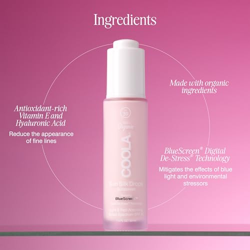 COOLA Organic Sun Silk Drops and Face Moisturizer with SPF 30, Dermatologist Tested Sunscreen with Plant-Derived BlueScreen Digital De-Stress Technology, 1 Fl Oz