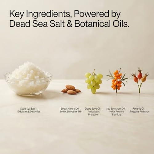 SEACRET Minerals Dead Sea Salt & Oil Body Scrub - Exfoliator with Rosehip, Sea Buckthorn & Green Tea, Mineral Rich Spa Treatment Stimulates Cell Renewal for a Rejuvenated Glow, Ocean Mist, 14.1 oz