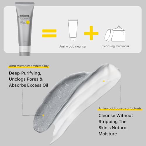 Gentle Exfoliating Face Wash for Deep Pore Cleanser and Blackhead Removal, Facial Cleanser for Oily Skin & Sensitive Skin, Double Cleansing Daily Facial Wash with Hyaluronic Acid + Glycerin, 3.52 Oz