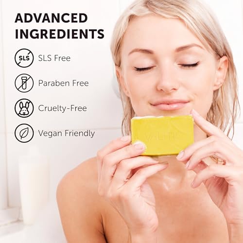VALITIC Brightening Lemon & Turmeric Kojic Acid Soap, Vitamin C, Retinol - Original Japanese Complex with Hyaluronic Acid, Vitamin E, Shea Butter, Castile Olive Oil - 3 Pack Bundle with African Net
