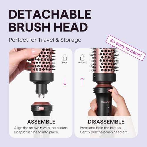 Wavytalk Thermal Brush, 1 1/2 inch Heated Round Brush with Detachable Head, Velvet Pouch and Dual Voltage for Travel, Easy to Create Blowout Look, Rose Gold