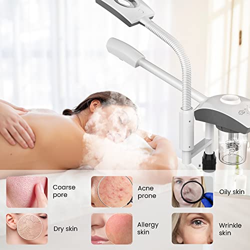 TASALON Professional Facial Steamer Tools for Esthetician, Skin Care and Deep Cleaning, 2 in 1 Face Machine with 3X Magnifying Foldable Arm, Ozone Face Steamer for Facial, Hot Mist Skincare, White
