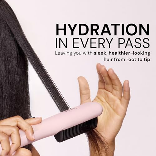 L'ANGE HAIR SteamSmooth Steam Smoothing Comb | Coconut Oil–Infused Steam Brush for Sleek, Shiny Results | Negative Ion Frizz Control | Hydrates & Straightens Hair | (Blush)