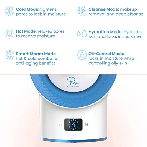 NanoSteamer Clinical - 10-in-1 Smart Steam Dermatologist Grade Ionic Facial Steamer with 2 Multi-Position Steam Nozzles - Digital LCD Screen - Extraction Set - 6 Pre-Programmed Professional Modes