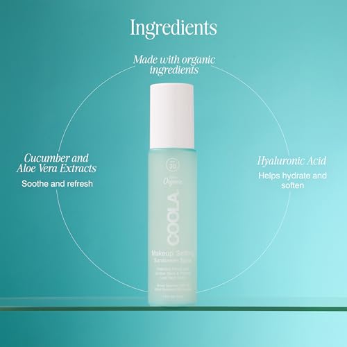 COOLA Organic Makeup Setting Spray with SPF 30, Hydrating Makeup Protection & Sunscreen made with Cucumber & Aloe Vera, Dermatologist Tested, Alcohol Free, 1.5 Fl Oz