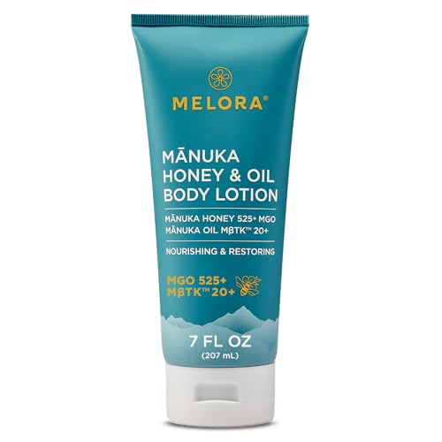 MELORA Manuka Honey Body Lotion (7oz), Moisturizing Lotion with Soothing Manuka Honey & Oil for Dry, Very Dry, Sensitive, or Aging Skin – Cream Moisturizer for Women & Men