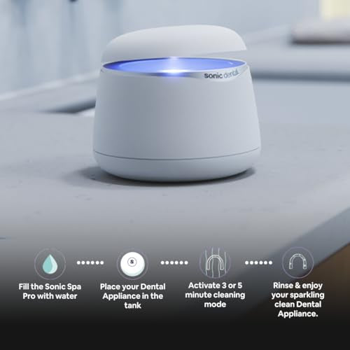Sonic Pro Dental Cleaning Pod, 43kHz Ultrasonic Retainer Cleaner Machine for Dentures, Mouth Guards, Braces, Toothbrush Heads, Jewelry & All Dental Appliances, FSA/HSA Eligible (Pearl White)