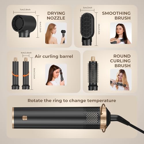 5 in 1 Hair Dryer Brush Set, Air Curler Wrap Hair Styler Blow Dryer Brush with 3 Temps, Upgrade Negative Ion Hot Air Brush Curling Brush Iron, Hair Styling Tools for Dry Curl Straighten