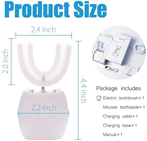 Automatic Toothbrush for Adults - Ultrasonic Electric Toothbrush with Soft Bristles U-Shape Waterproof Design 30s Timer Toothbrush, Wireless Charging Dual-Use for Travel & Home (White)