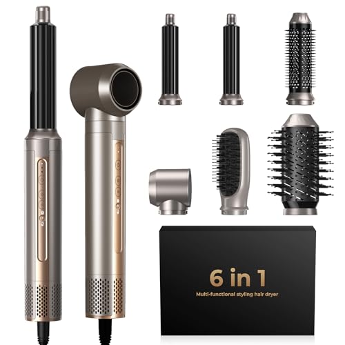 Hair Dryer Brush,6 in 1 Professional Hot Air Styler,Powerful Air Curling Wrap Styler,Negative Ionic Hair Dryer Fast Drying, Multi Hair Stylerfor Curling Volumizing Straightening Styling