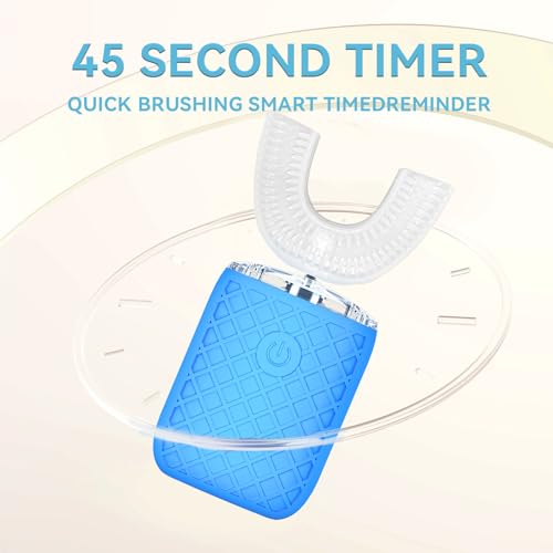 Adult Sonic Automatic Electric Toothbrush, 360° Oral Cleaning Stain Whitening, IPX7 Waterproof Rechargeable, u-Shape Brush Head*3+Straight Handle Brush Head*2 (Blue)