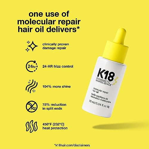 K18 Molecular Repair Hair Oil, Weightless Oil for Stronger, Healthier Hair, Suitable For All Hair Types, 0.34 Fl Oz