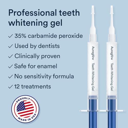 Auraglow Teeth Whitening Kit, Wired LED Accelerator Light, 35% Carbamide Peroxide Teeth Whitening Gel, 12 Whitening Treatments, Whitens up to 10 Shades in 7 Days