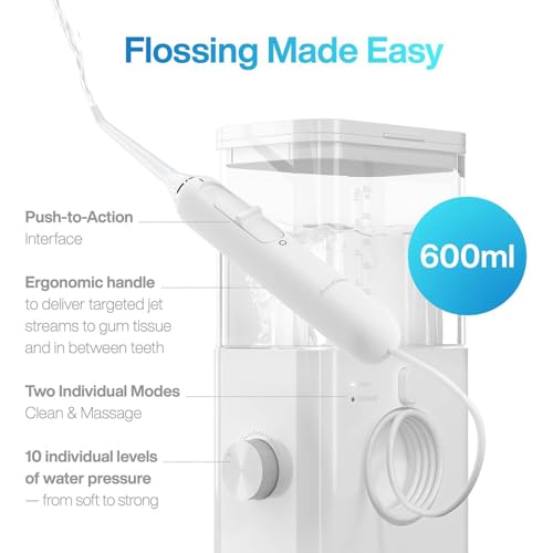 AquaSonic Aqua Flosser PRO | Professional Water Flosser with Large Capacity Reservoir | Oral Irrigator w/ 2 Modes, 10 Levels of Water Pressure, 4 Included Tips | Sleek & Compact