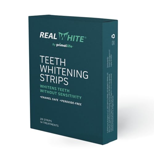 Primal Life Organics Real White Teeth Whitening Strips, All-Natural, Peroxide-Free, 28 Strips, 14 Treatments