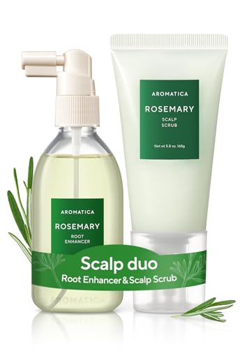 AROMATICA Rosemary Root Enhancer And Scalp Scrub Korean Hair Care Set - Rosemary Water Spray and Scalp Exfoliator for Dry Scalp Treatment, Rosemary Oil Scalp Care, valentines day gifts